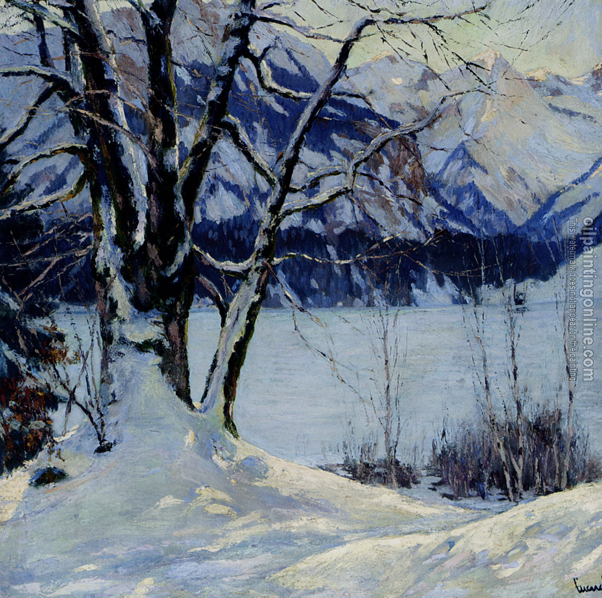Edward Cucuel - A Frozen Lake In A Mountainous Winter Landscape